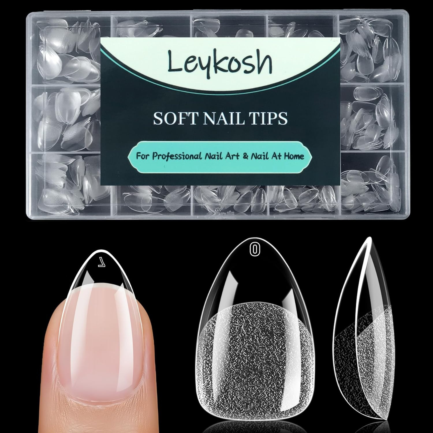 Short Almond Nail Tips, 15 Sizes 240 PCS Clear Acrylic Soft Fake Nails Gel Nail