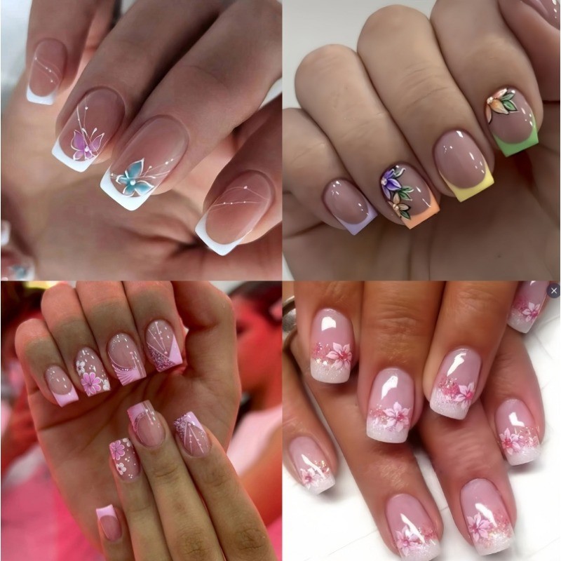 96pcs(4 Pack) Spring Delicate Cherry Blossom Press On Nails Acrylic Manicure