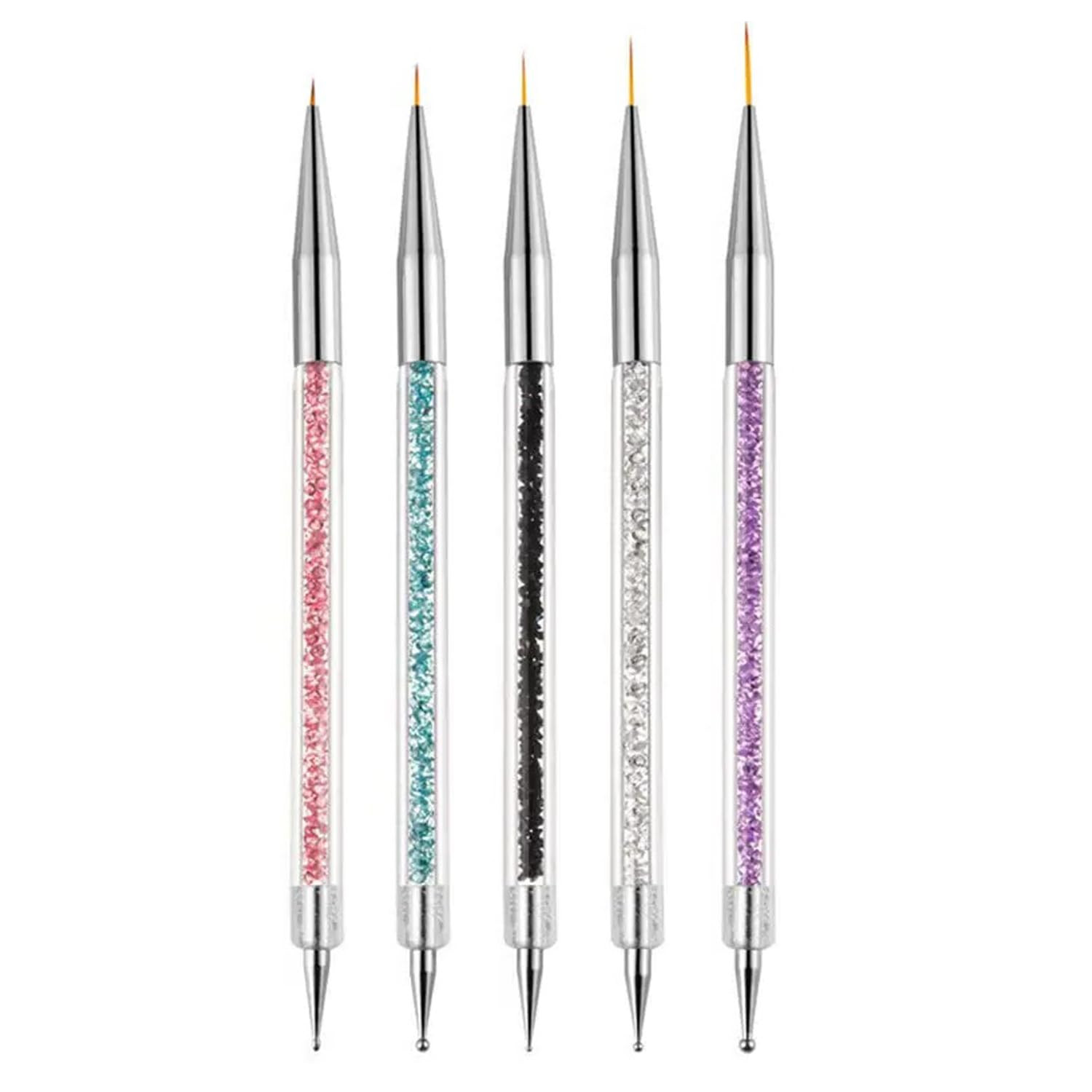 Nail Art Brushes, 5Pcs Double-Ended Acrylic Nail Brush Set with 5/7/10/12/15Mm N