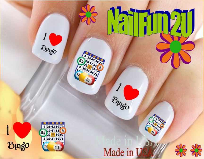 Nail Art 543 IMAGE I love Bingo Game WaterSlide Nail Decals Transfers Stickers