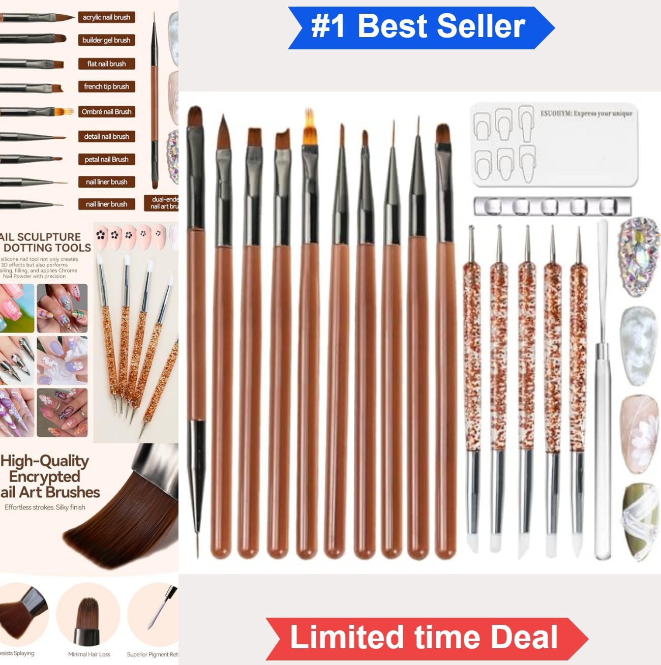 Nail Art Brush Set 18 Piece Acrylic Gel Liner Dotting Tools French Tip Sculpting