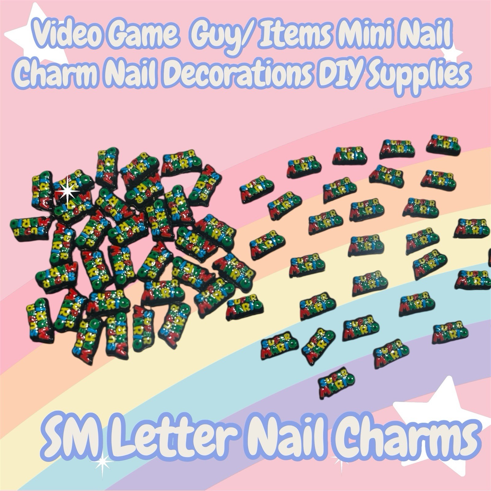 Super Mario Words Logo Mini Nail Charms 60 PCS