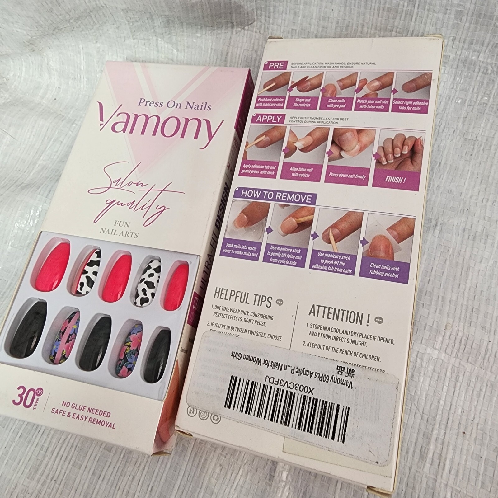 Vamony Press on Nails Salon Quality Fun Nail Art, No Glue Needed, Pack of 2
