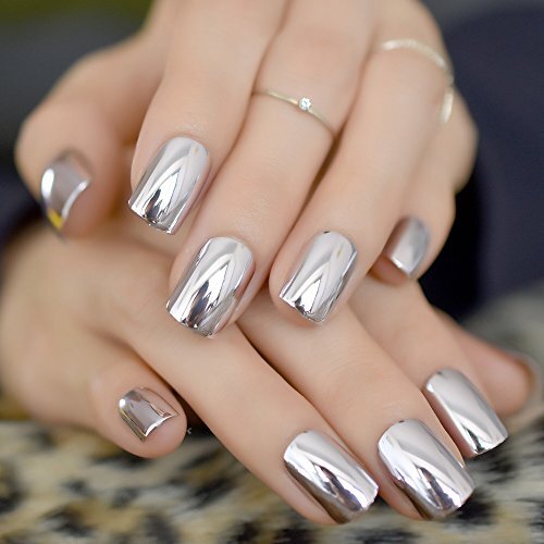 Shiny Punk Style Metallic Light Purple False Fake Nails Metal Plating N25