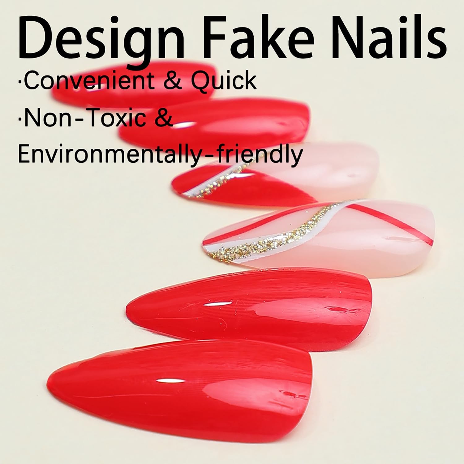 Press on Nails Medium Almond Shaped False Nails Artificial Acrylic Nails Gold…