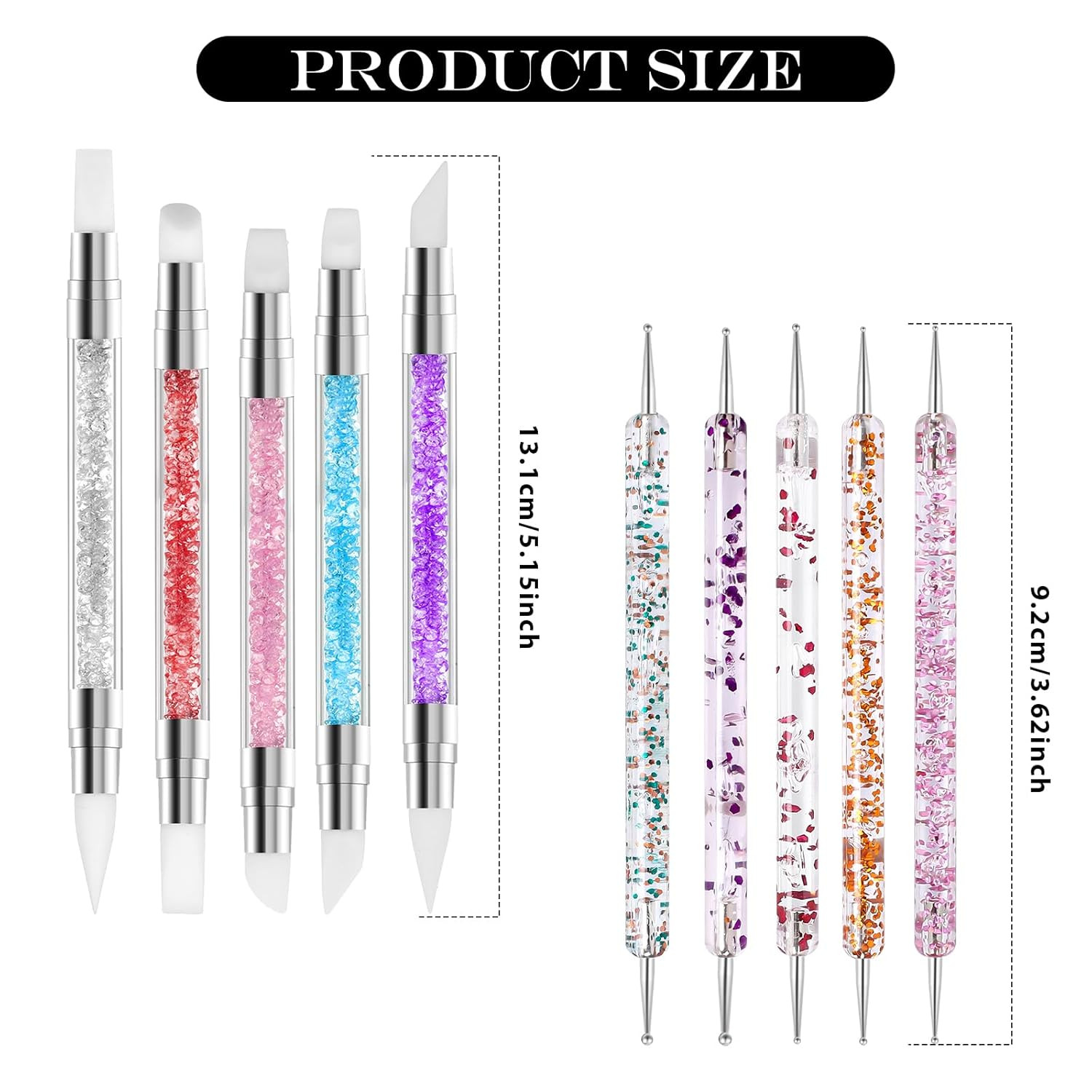 10PCS Nail Art Gel Carving Pen Rhinestone Handle Silicone Nail Art Pen Brushes f