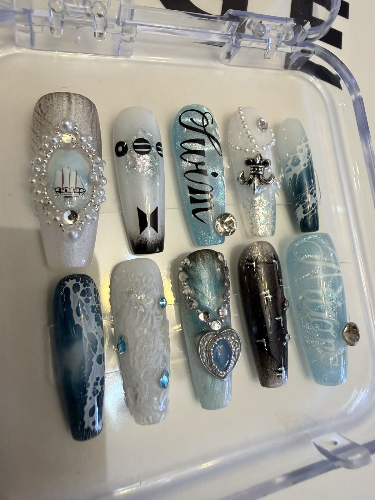 Handmade unique BTS Arirang SWIM blue theme Press On Nails JK V Suga rm jhope w