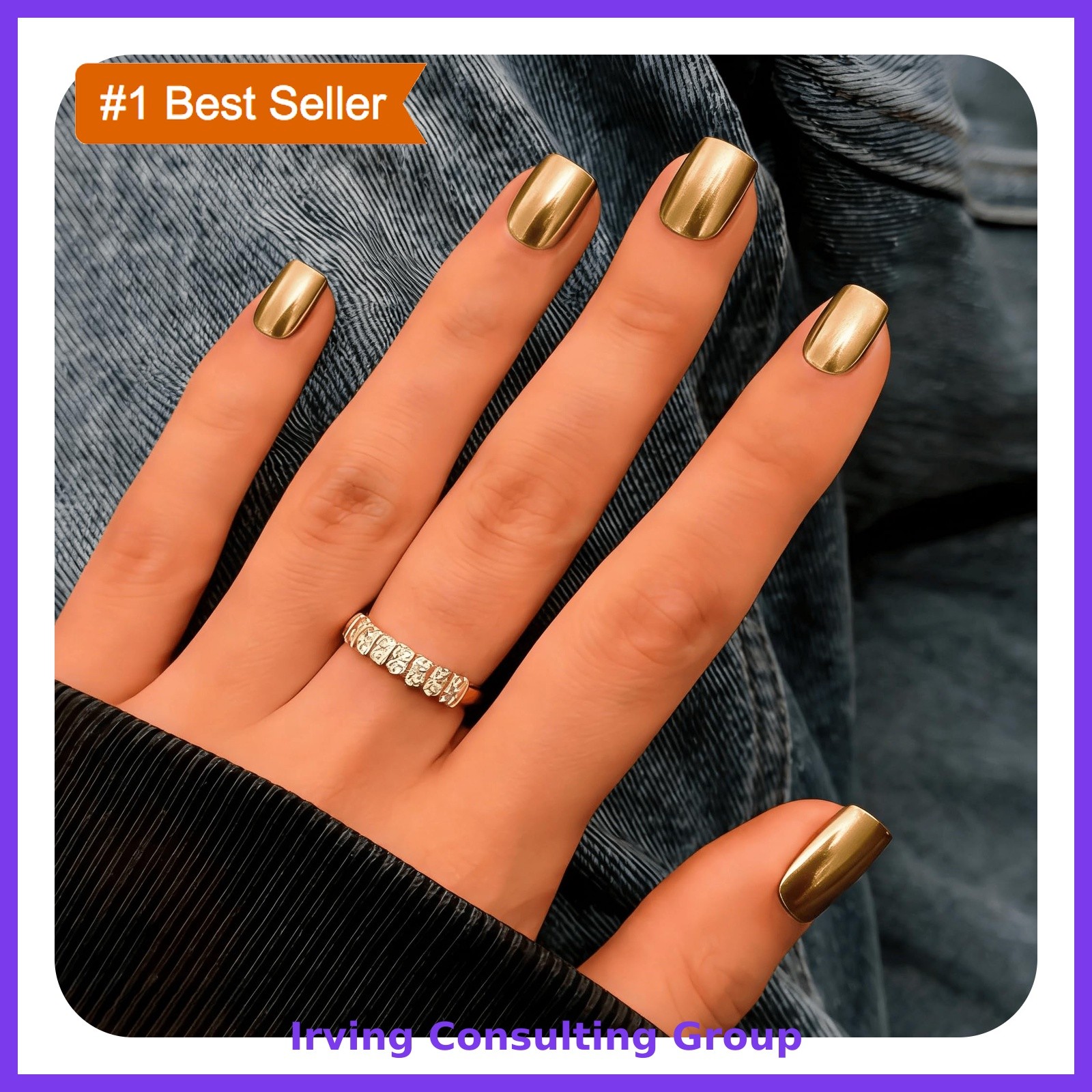 JOYVVEW Square Light Gold Press On Nails Short