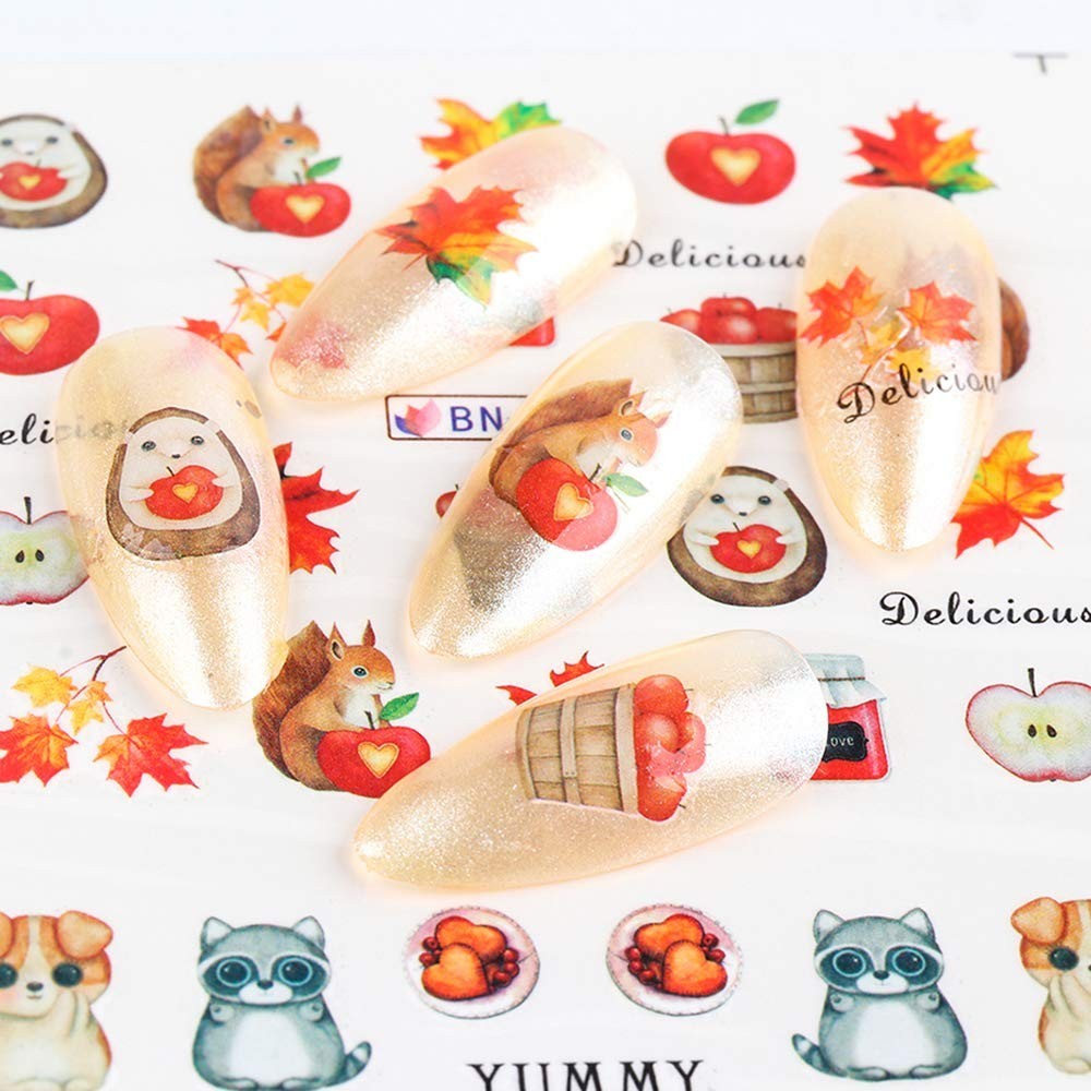 24 Sheets Fall Nail Art Decals, Holographic Autumn Leaf Water Transfer Decal …