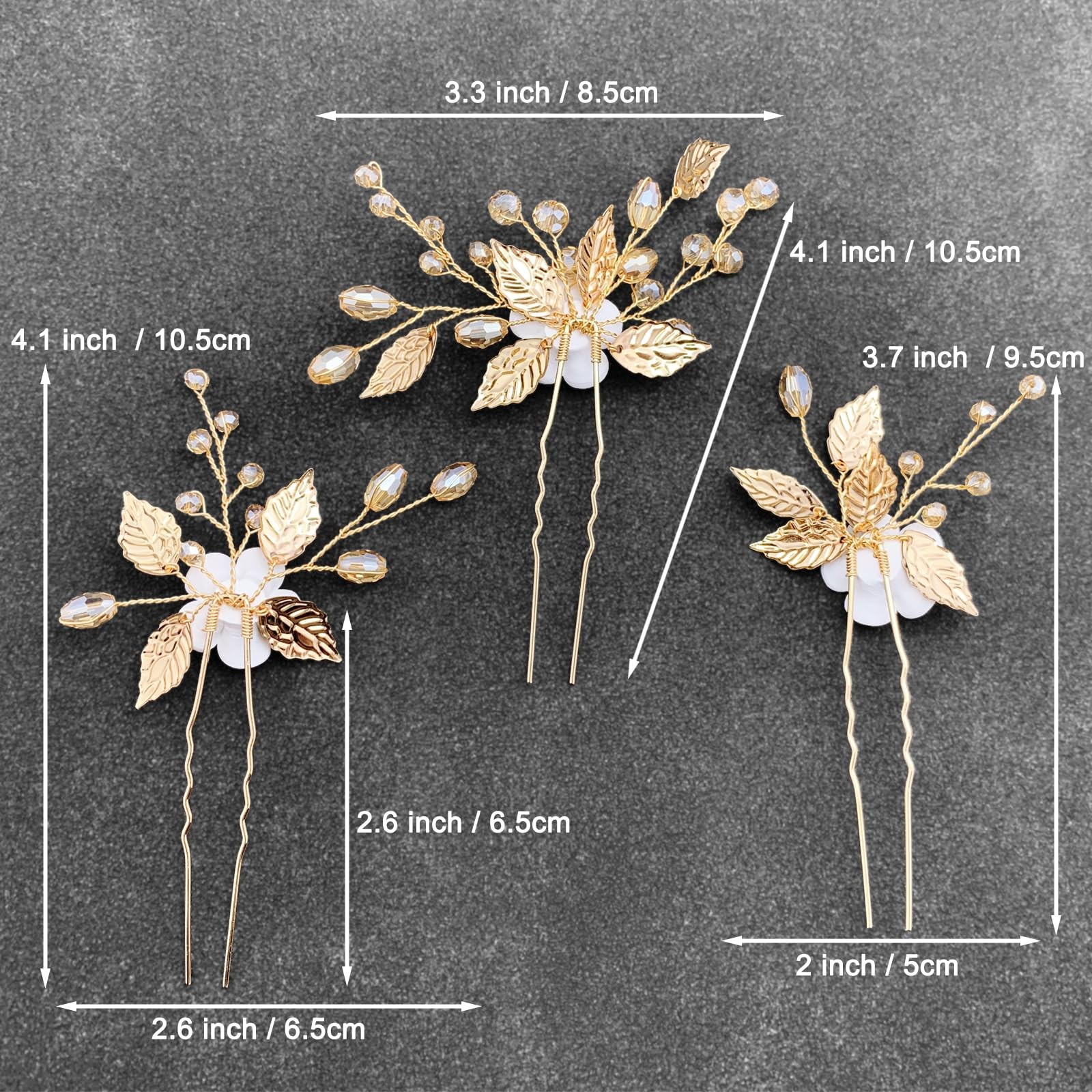 PRETTYLIFE White Flower Hair Pins Bridal Wedding 3 Count (Pack of 1), B Gold