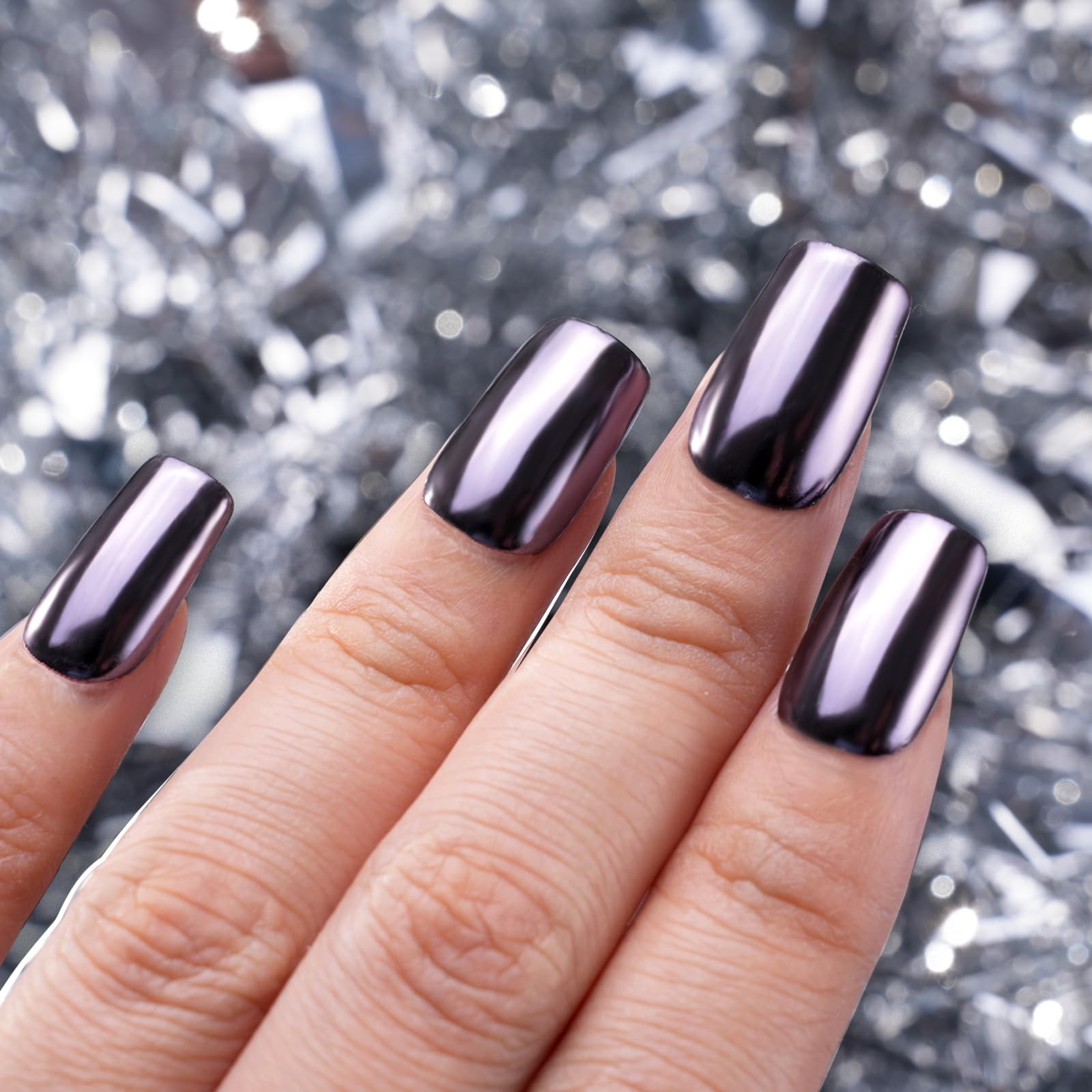 Chrome Nail Powder – Silvery Black Mirror Effect Chrome Nail Powder, Premium …