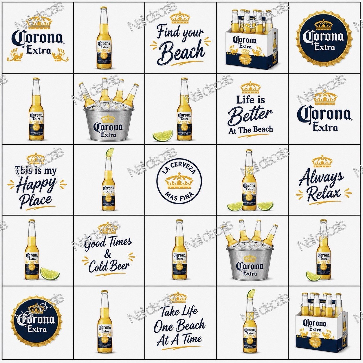 Corona Beer Nail Decals Clear Waterslide Transfer Set of 50 +instructions