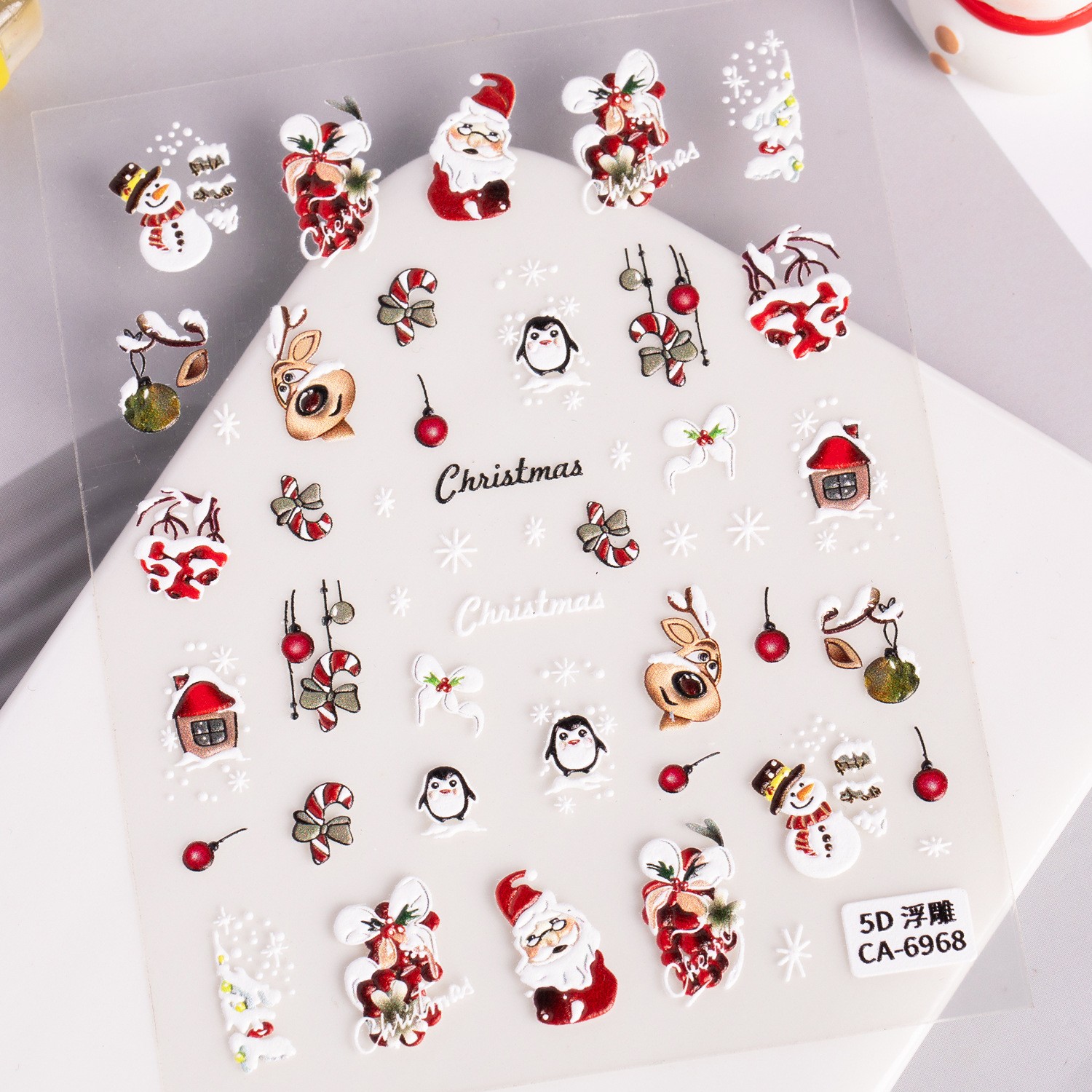 10Set Christmas Nail Stickers 5D Art DIY Manicure Decal Santa Snowman Xmas Decor