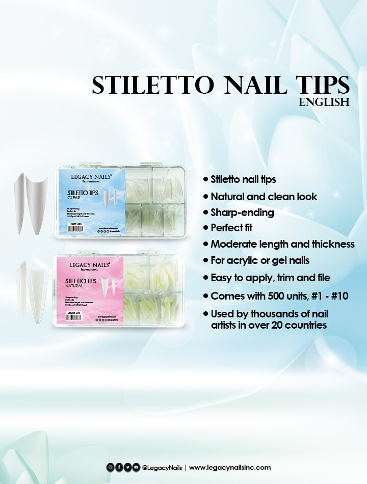 Clear Stiletto Nail Tips 500 pcs | Legacy Nails