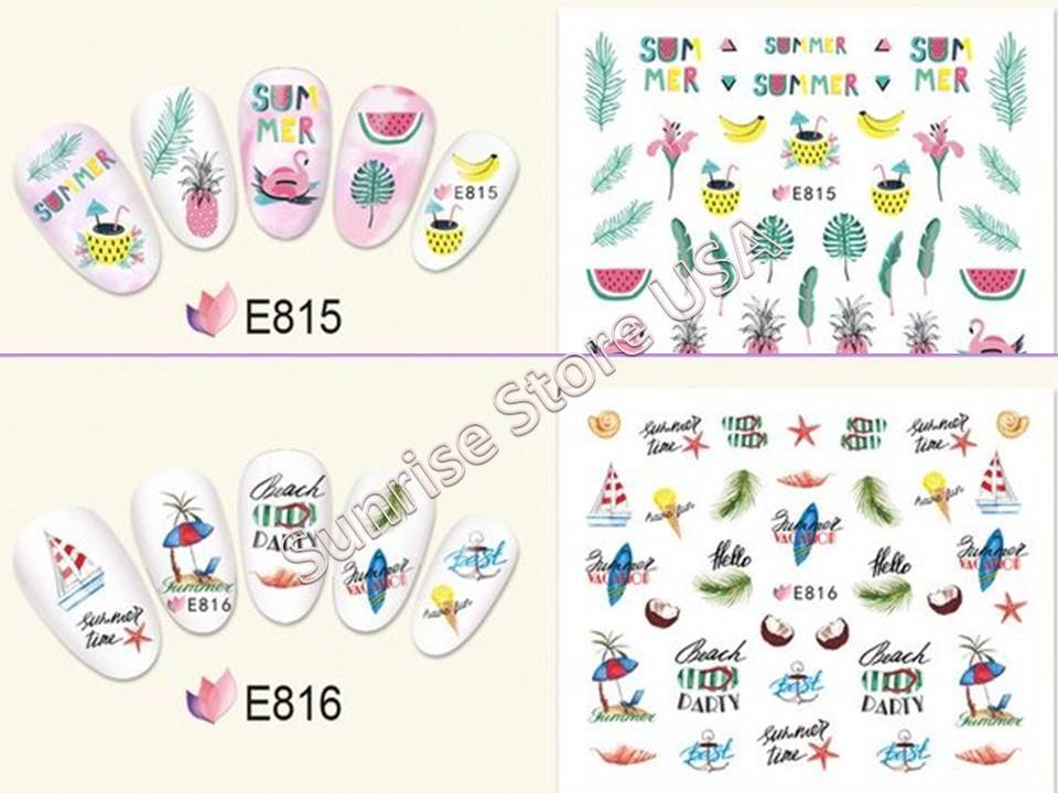 11 Design 3D Nail Art Sticker Summer Palm Tree Flamingo Bird Fruit Flower Decals