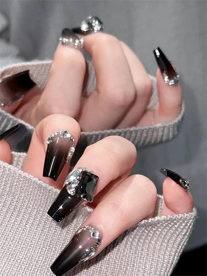 10 Piece 3D Reusable Handmade Press On Nails Set Elegant Crystals