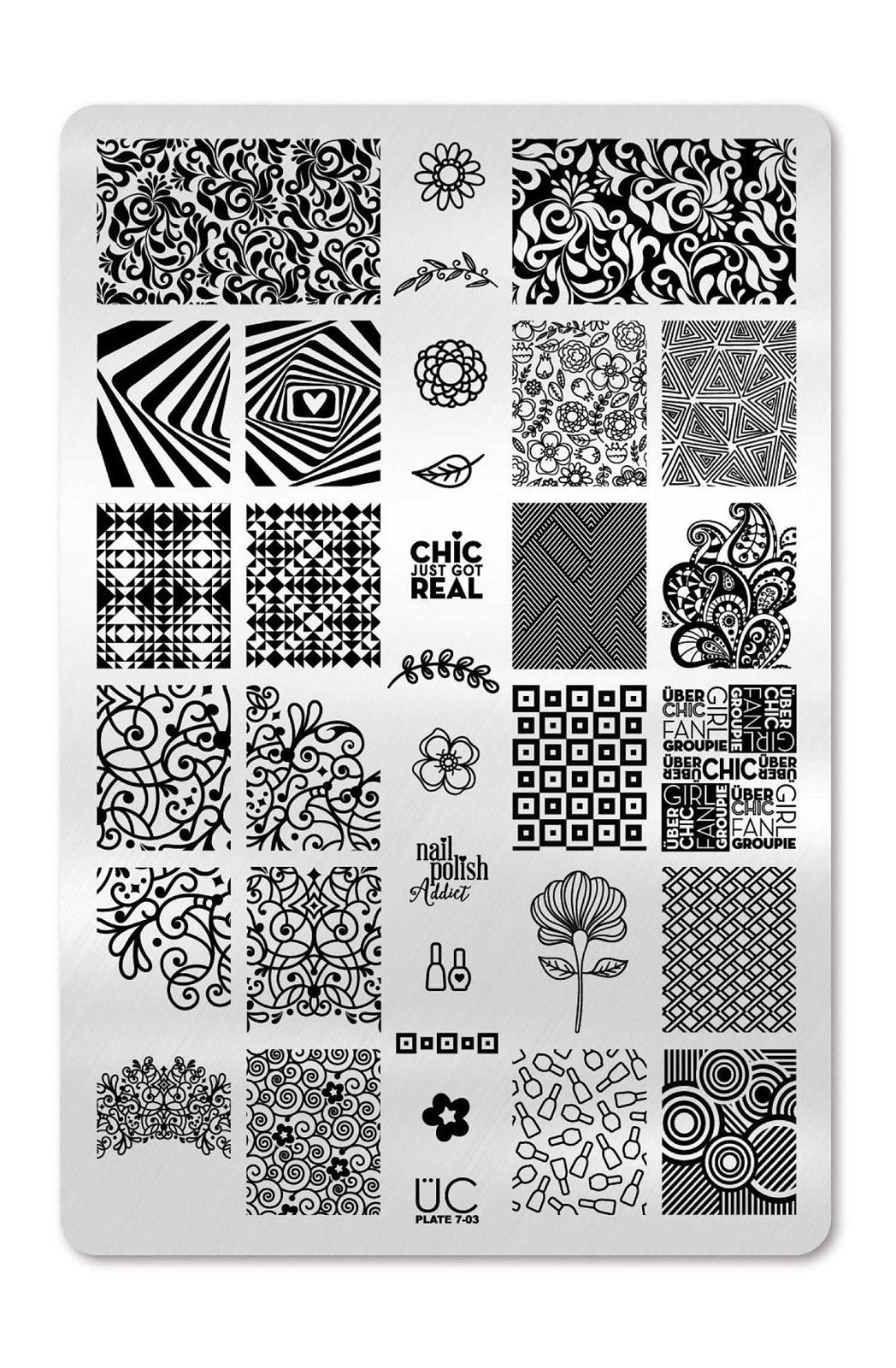 UBER CHIC UC Nail Stamp Plate 7-03 Nail Polish Addict Manicure Girl Power
