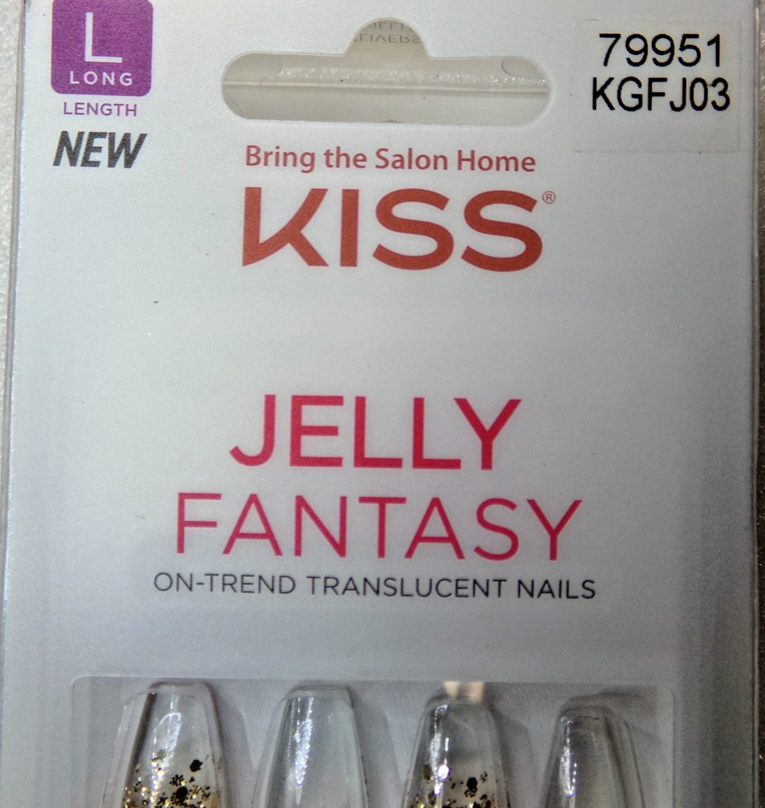 KISS JELLY FANTASY NAILS GLUE ON White & Clear LONG LENGTH, SCULPTED