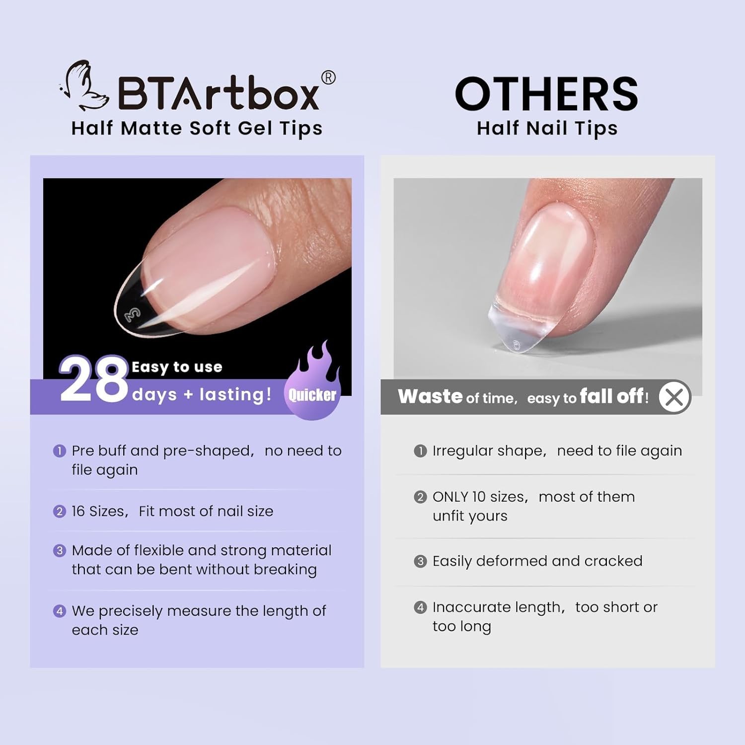 320pcs Short Almond Nail Tips – Soft Gel, Half Matte for Natural Nail Extensions