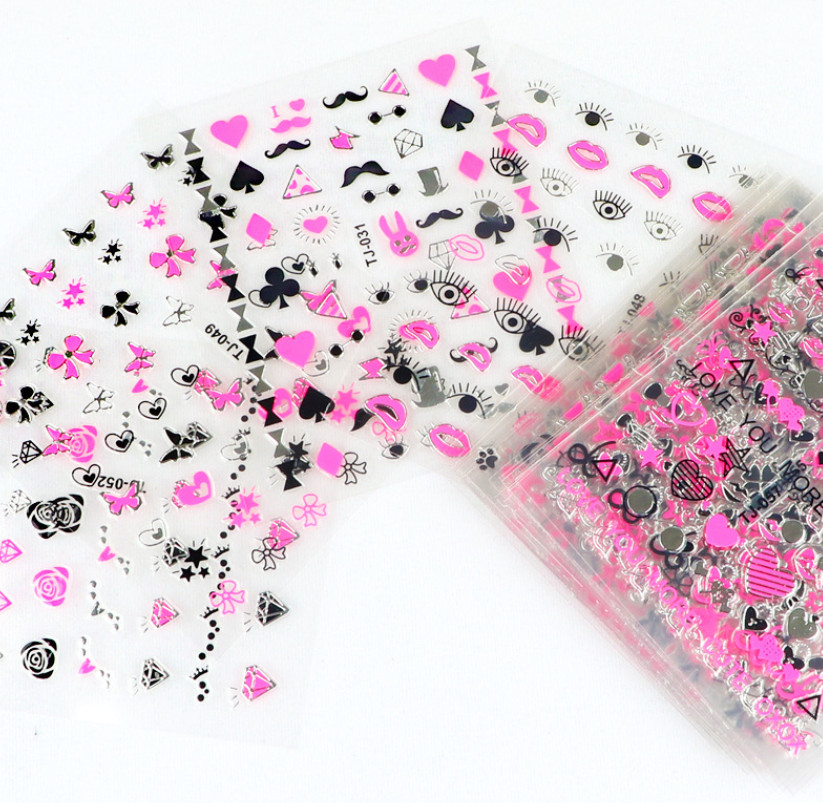 10PCS Tip DIY Nail Art Sticker Pink Valentine Heart Love Eye Bowknot Lip Cake #1