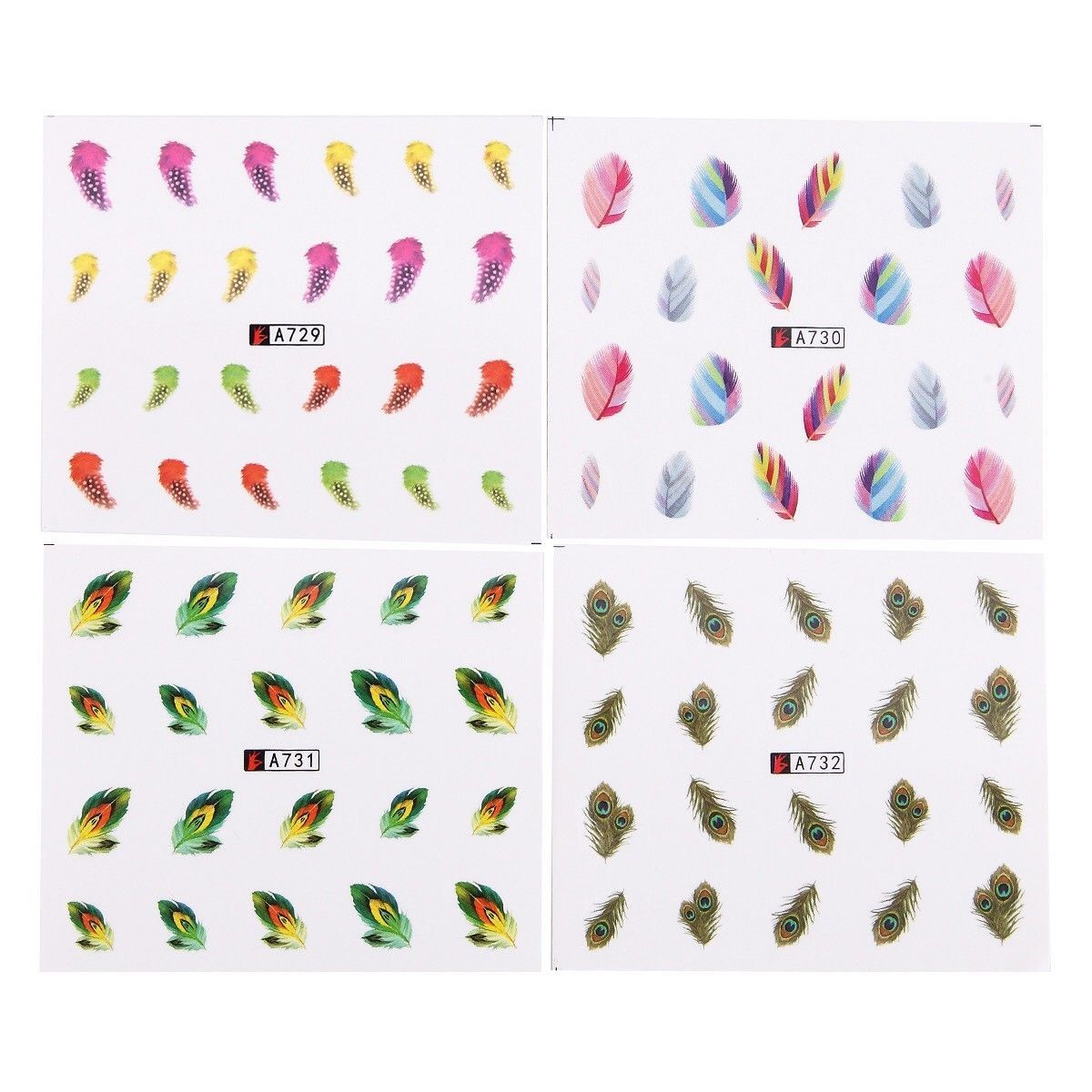 Nail Art Water Transfer Sticker Colorful Feather Decal Manicure