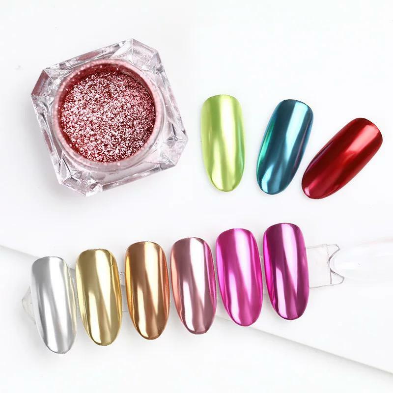 MIRROR CHROME NAIL POWDER COLOURS UNICORN ROSE GOLD BLUE PINK RED EFFECT PIGMENT
