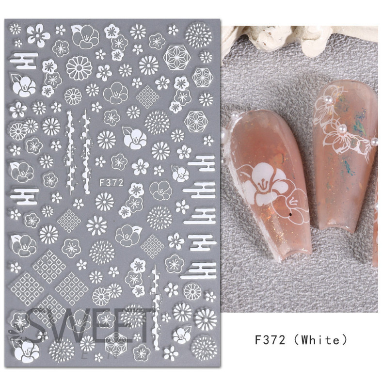 4Pcs Set 3D Nail Stickers White Flowers Adhesive Nail Art Decals Manicure NS44