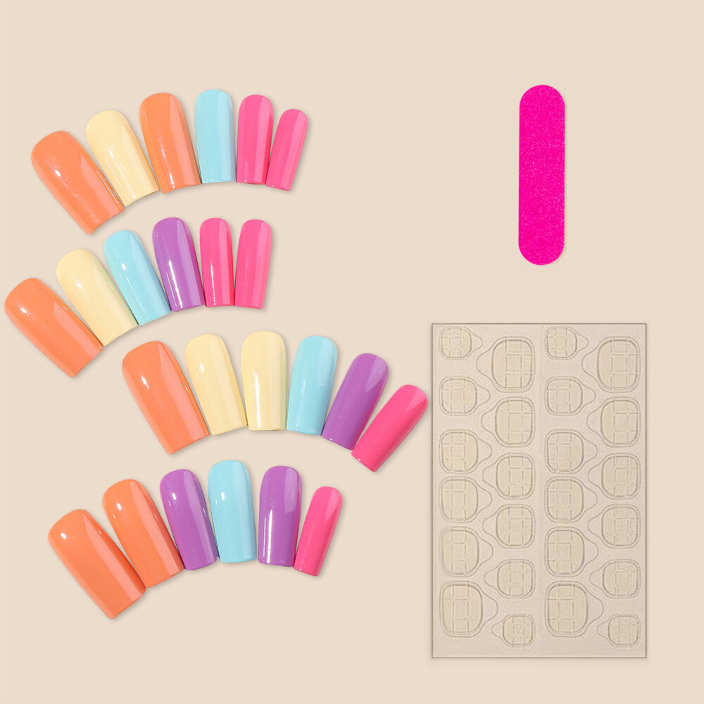 Solid Colorful Long Fake Nails with Harmless and Smooth Edge Nails for Women