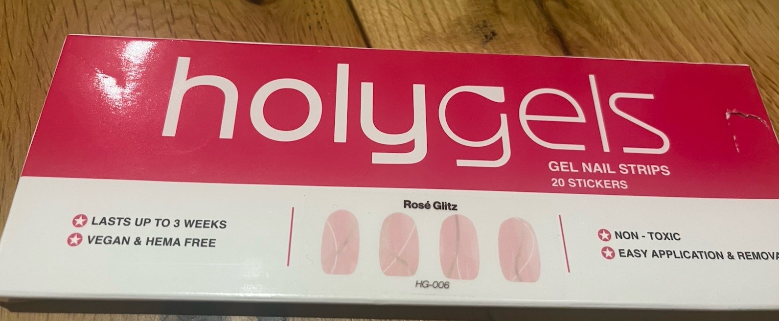 New Holygels Gel Nail Strips 20 Stickers Rose Glitz-Vegan – Last Up To 3 Weeks