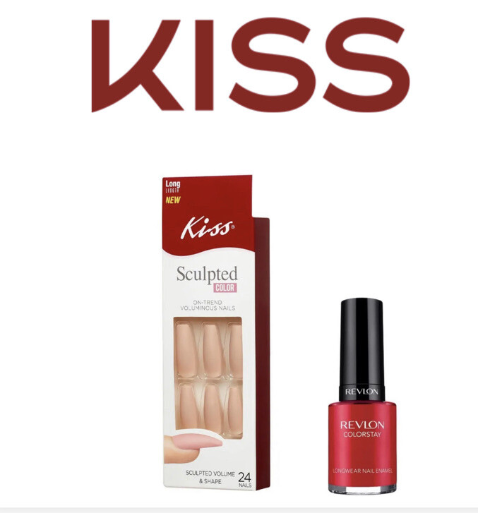 Kiss Sculpted Color Glue On Nails Nude Matte Long Coffin Farewell + FREE gift