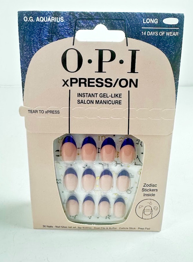 O•P•I xPRESS/ON O.G. Aquarius Long Instant Gel-Like Salon Manicure Nail Set