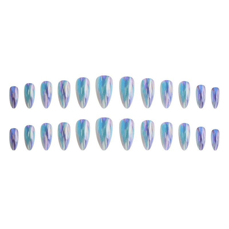 48 Pcs of Rainbow Aurora Electroplated High heeled Fake Nails Suitable for Women