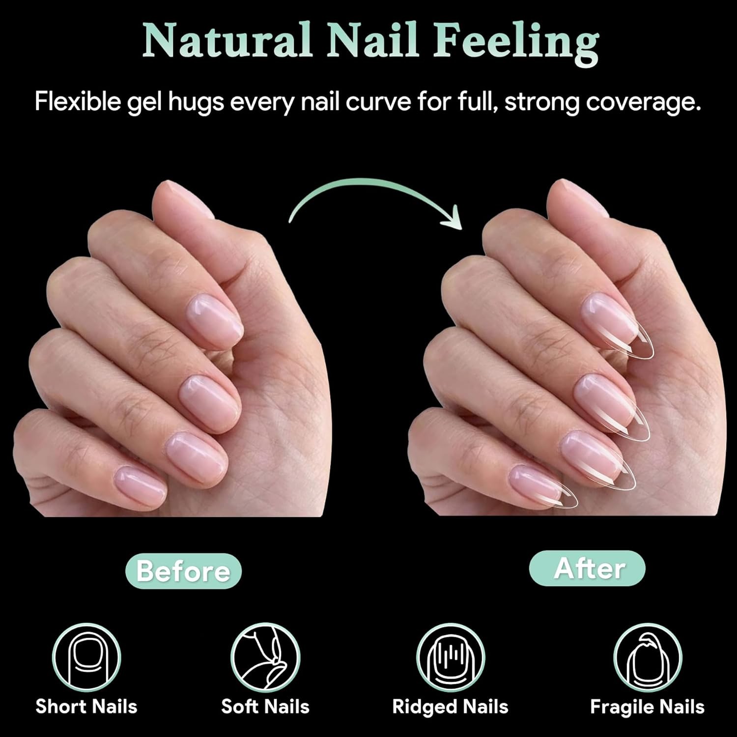 Medium Almond Acrylic Gel Nail Tips Full Cove Soft Fake Nails 216pcs B-Medium