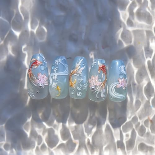 Nail Art Stickers Sparkly Koi Nail Stickers 5D Embossed Shell Light Goldfish