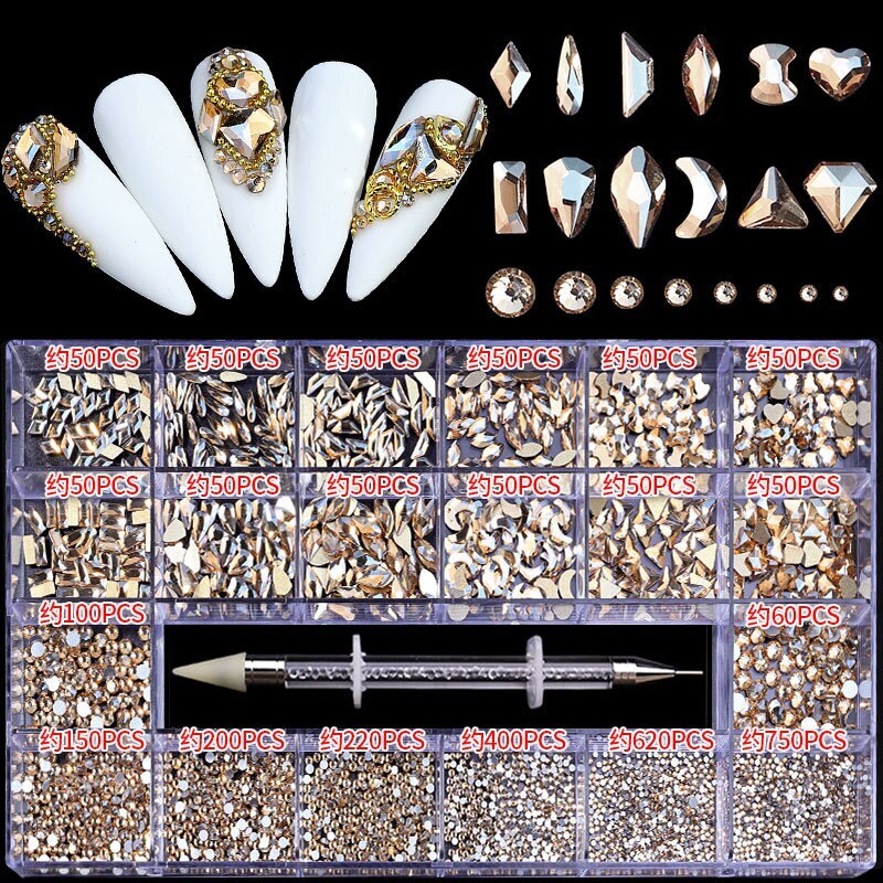Nail Art Rhinestones Kit 3D Alloy Gems Crystal Nail Art Decorations Diamonds DIY
