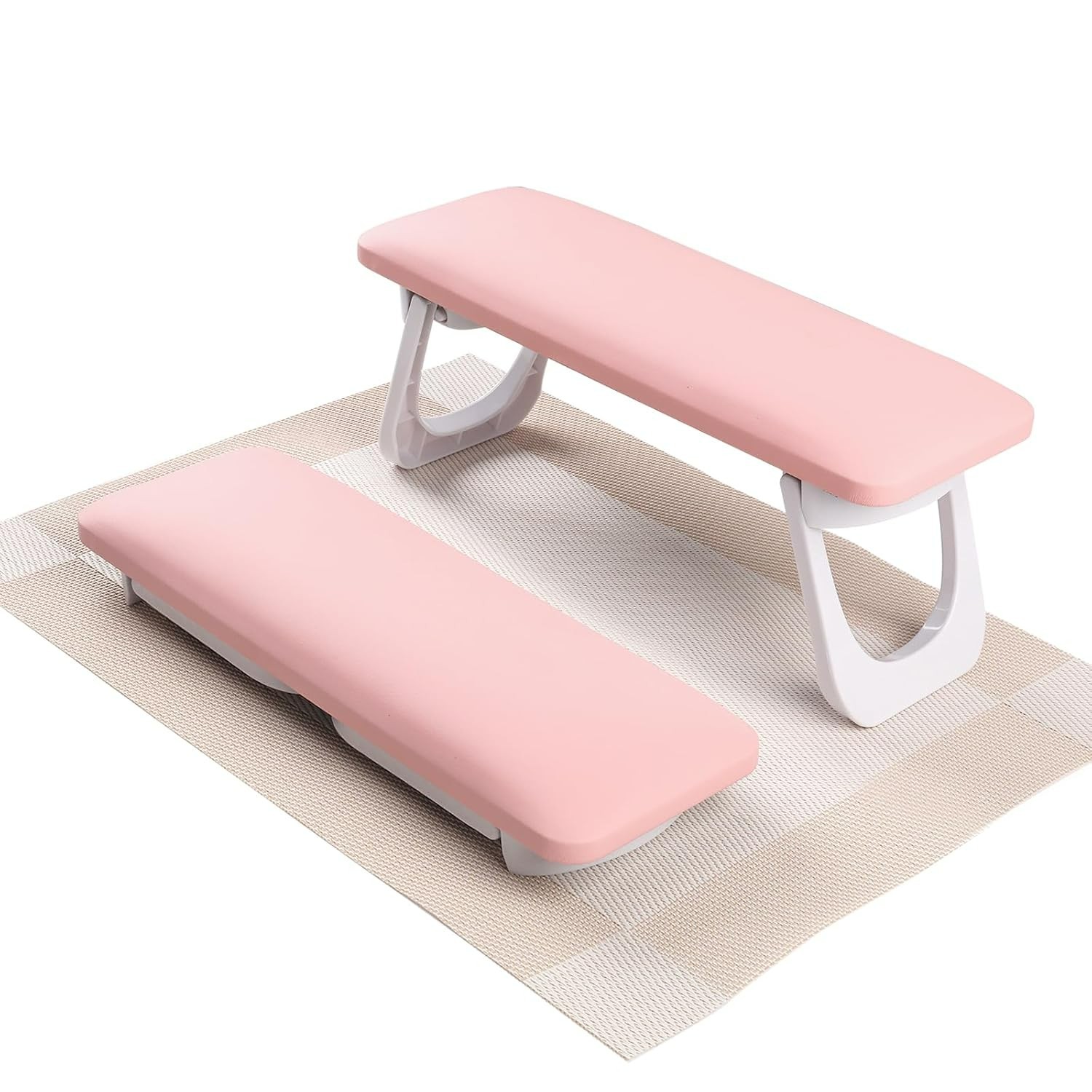 Pink Foldable Nail Arm Rest with Microfiber Cushion & Space-Saving Table Mat