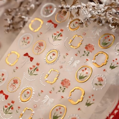 5D Embossed Flower Nail Art Stickers Tulip Glue Irregular Geometric Style-3