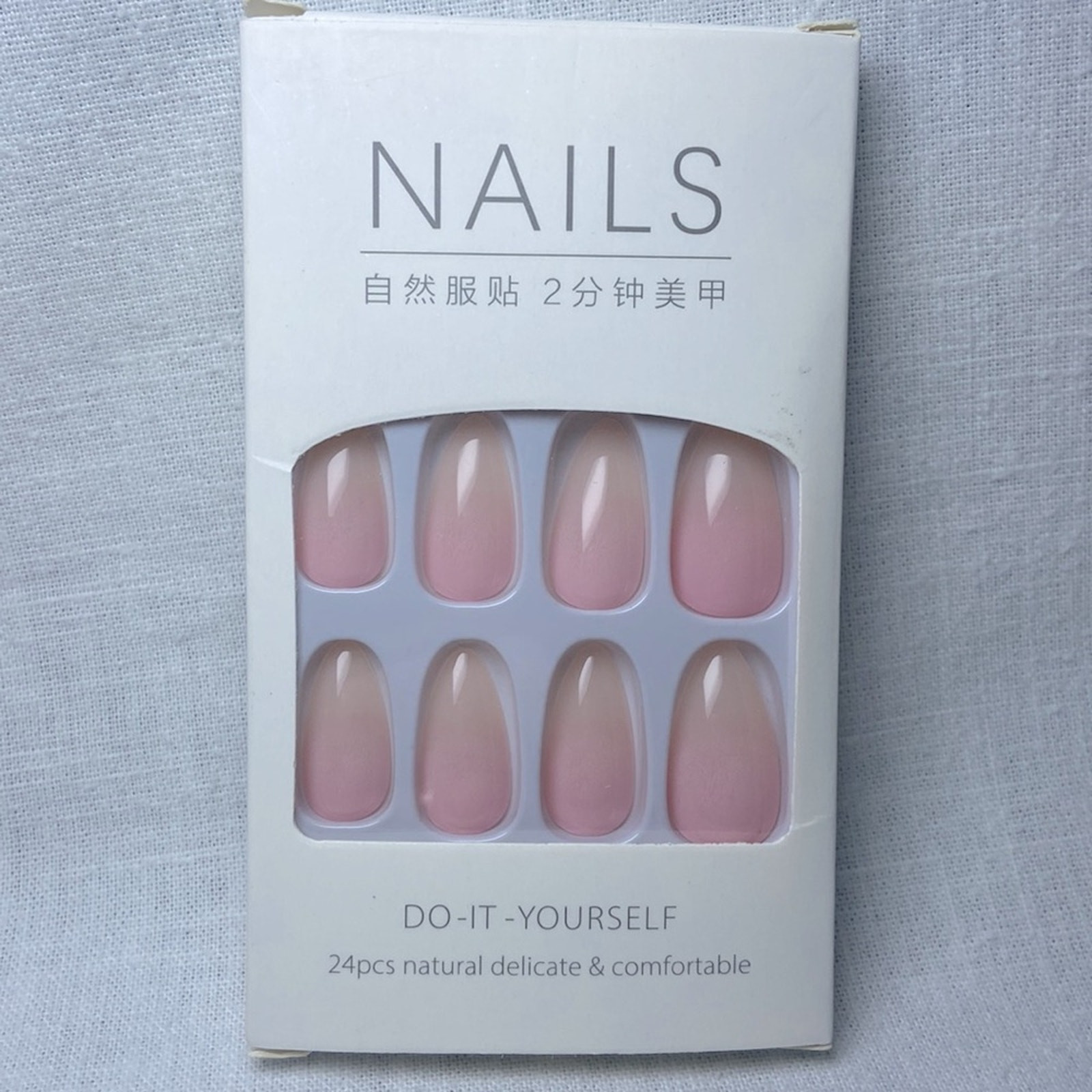 Almond Shape Press On Nails 25 pc Set Medium Length Oval Natural Look with Glue