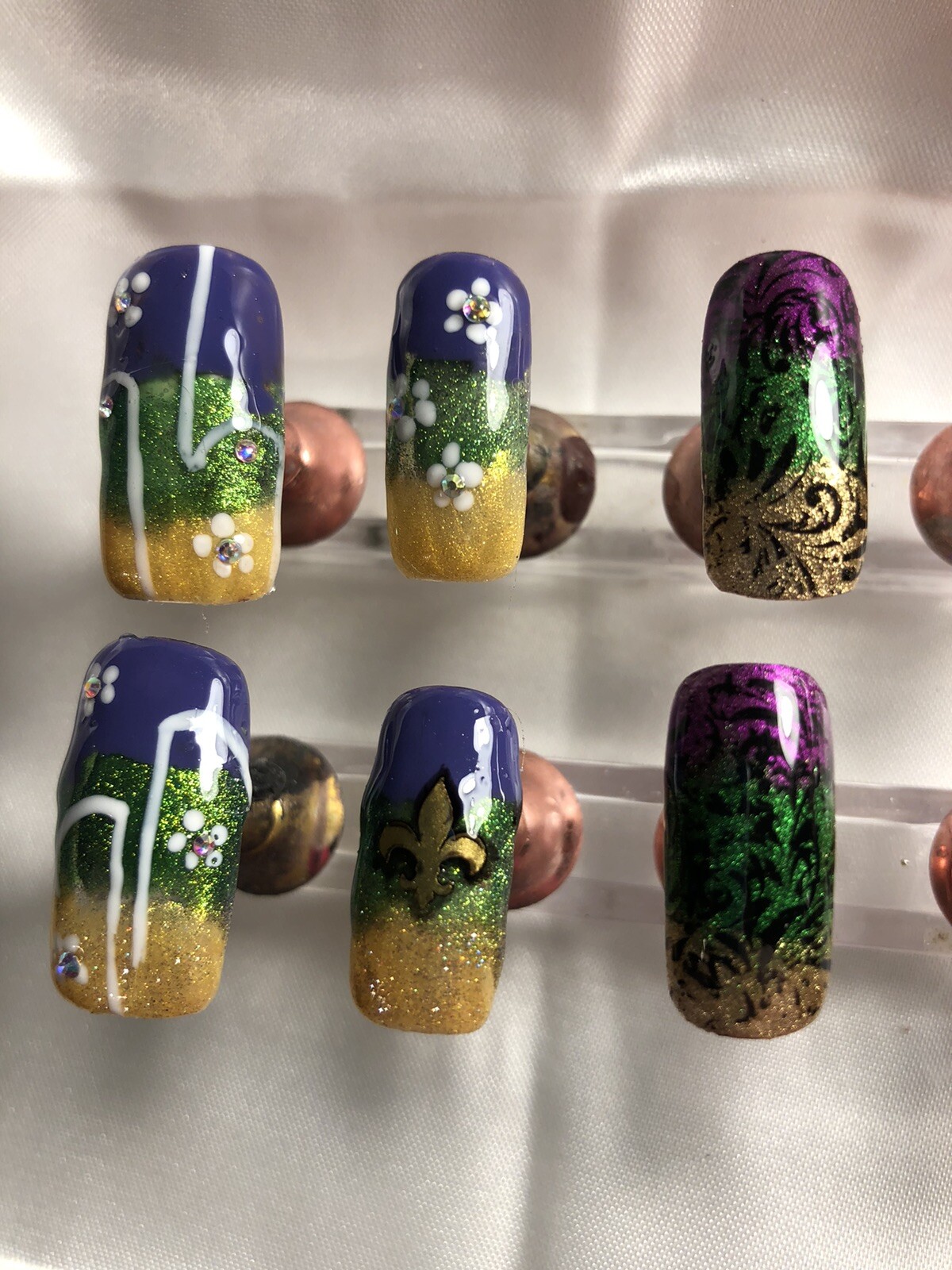 Z NAILZ! Gorgeous Set Of Custom Handmade MARDI GRAS Press On Nails