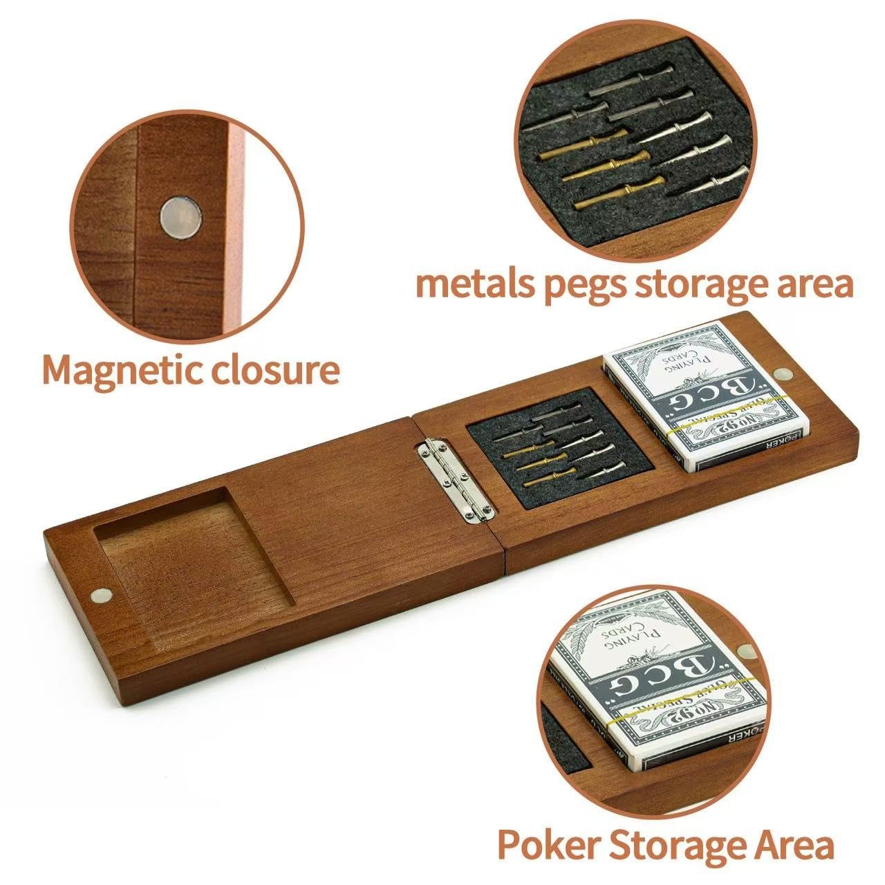 Wooden Cribbage Board Game Set, Travel 1.7 x 14 x 0.1 inches, Walnut Color