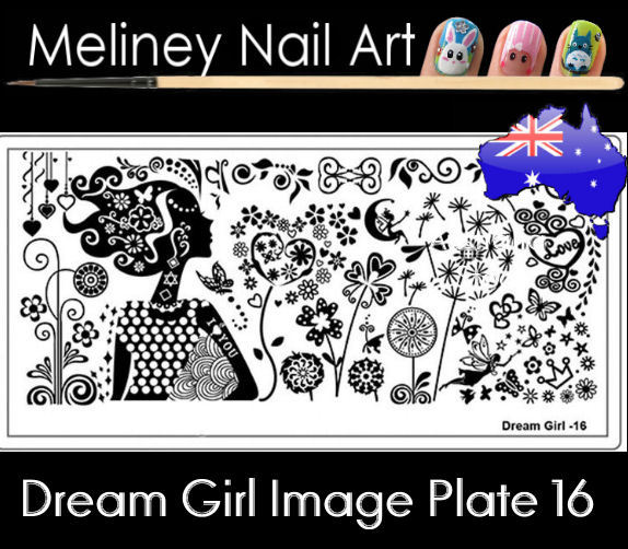 Dream Girl 16 Stamping Nail Art Image Plate Design Rectangle XL Stencil metal