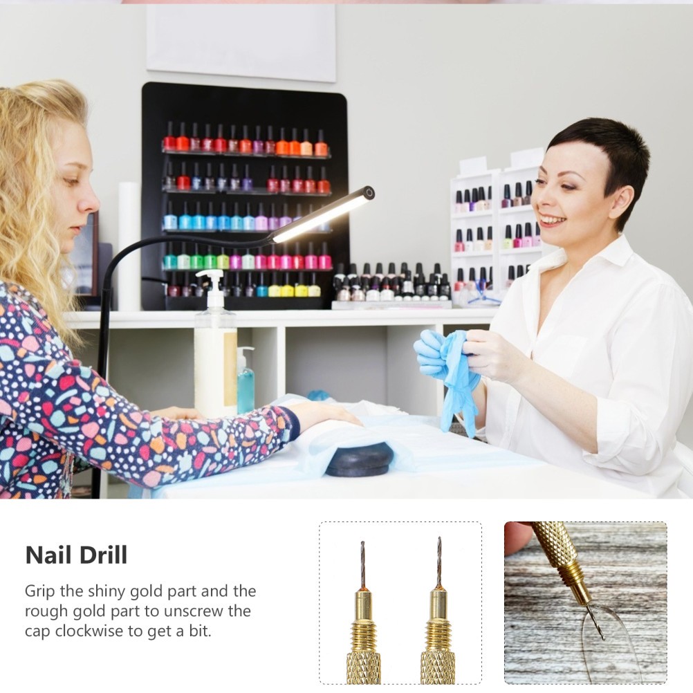 2Pcs Nail Art Piercing Tools Metal Nail Hand Drills Golden Color