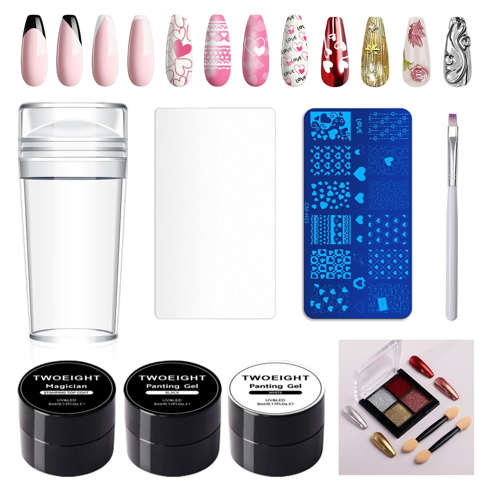 Nail Stamp Gel 8Pcs French Tip Nail Stamp Kit with Black White Color Stamper …