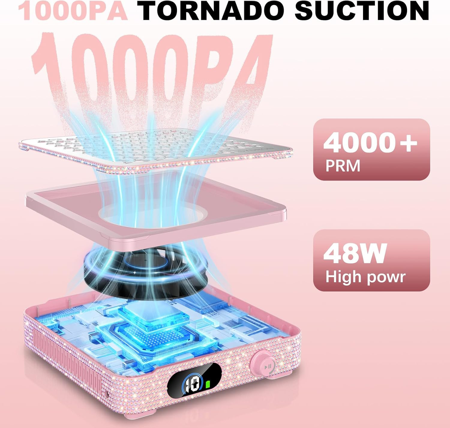 Nail Dust Collector | 1000PA Nail Dust Collector Rechargeable | 10 Speed Levels