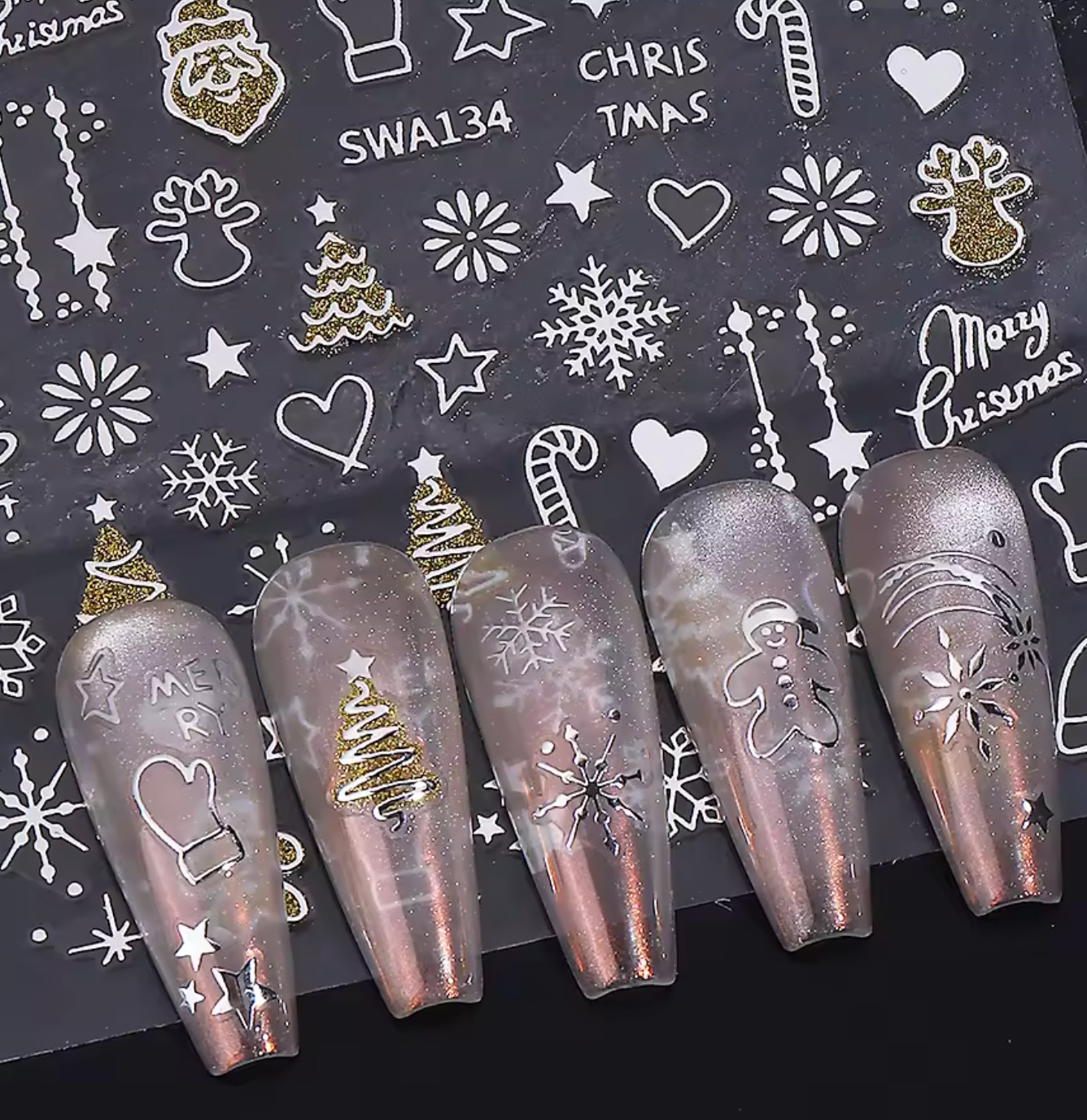 Christmas Nail Art Decal Stickers, Holiday Nail Design, Trendy Winter Nail Decor