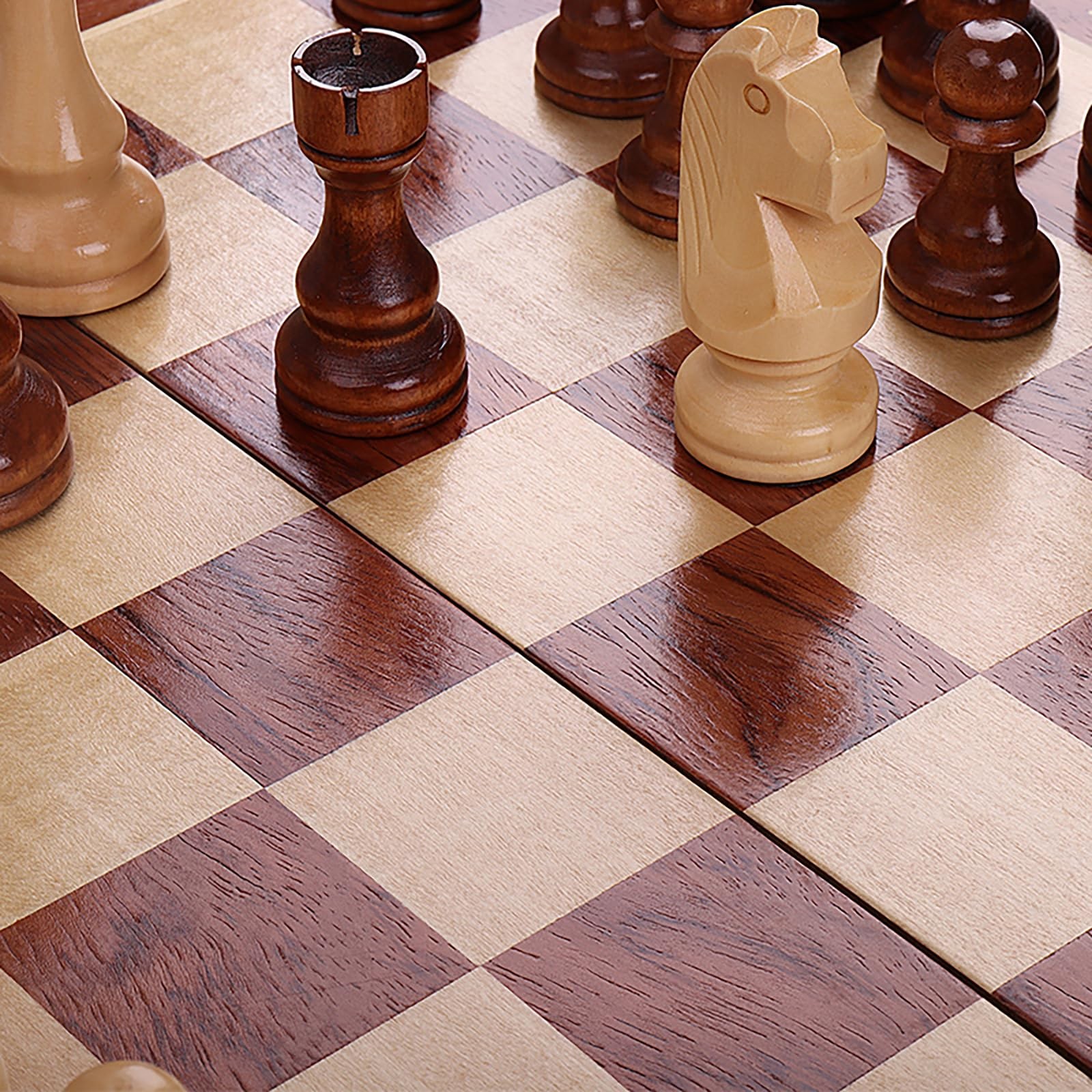 15″ Folding Walnut Chess Set with Storage 15 inches by 15 inches, Walnut/Tan