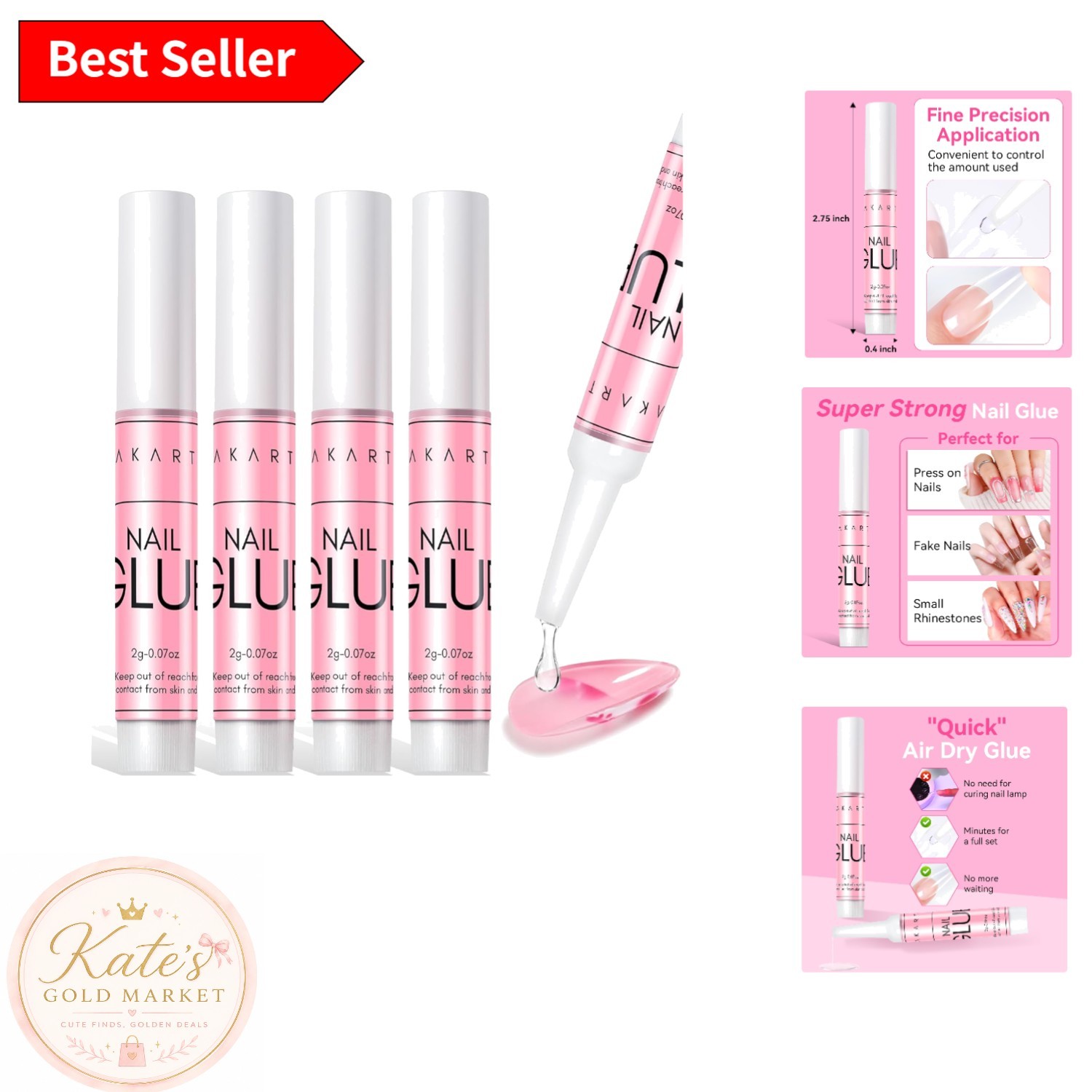 Professional-Grade Nail Glue: Quick-Dry & Easy Application for Beginners, 5x2g