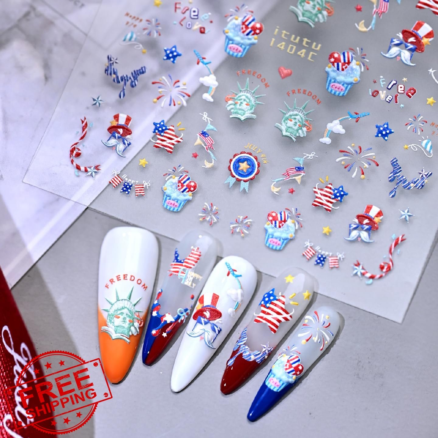 Quezadyl 3 Sheets 4th July Nail Stickers Independence Day Flag