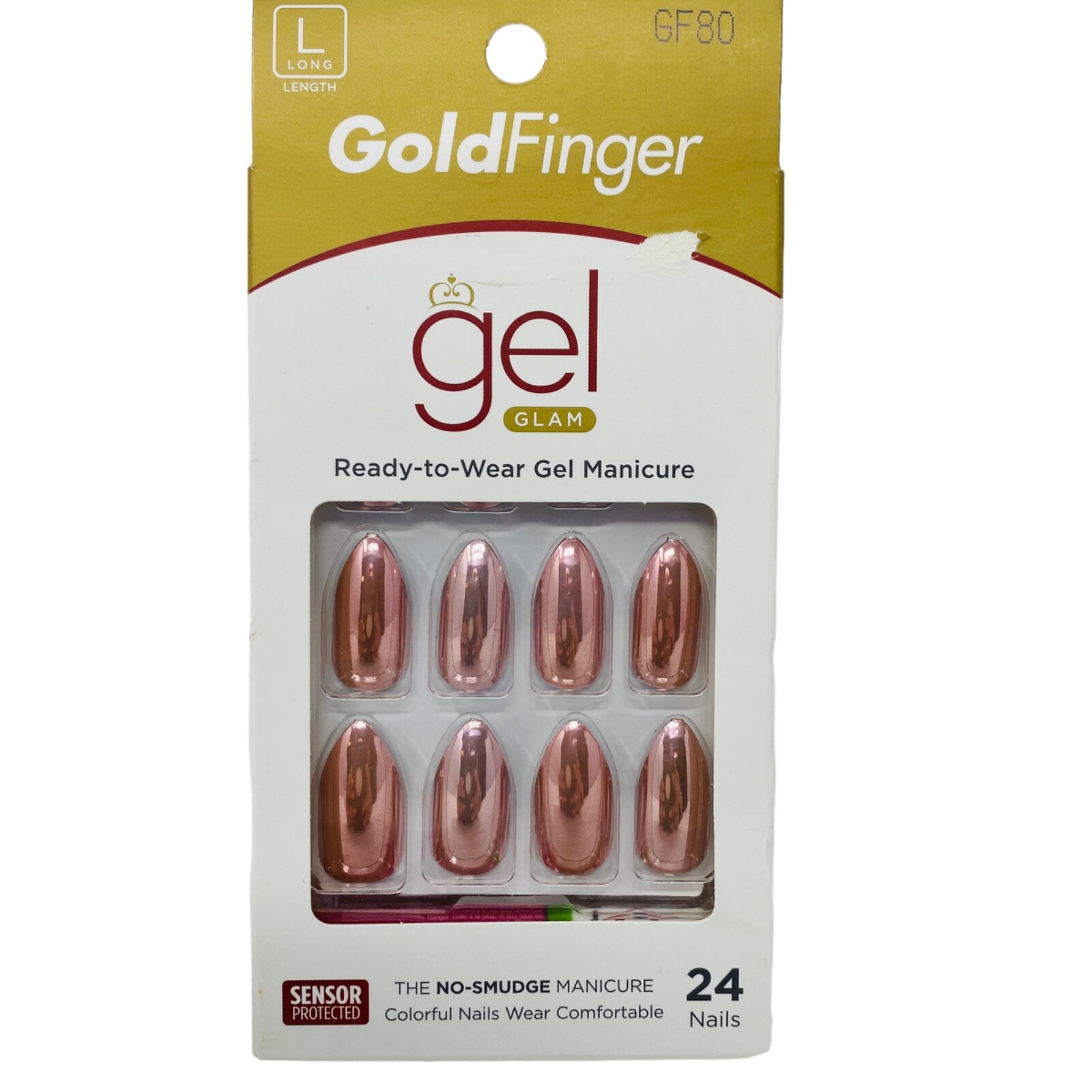 KISS GOLD FINGER ITEM #GF80 FULL COVER FINGER Long length 24NAILS Pink Gel Glue