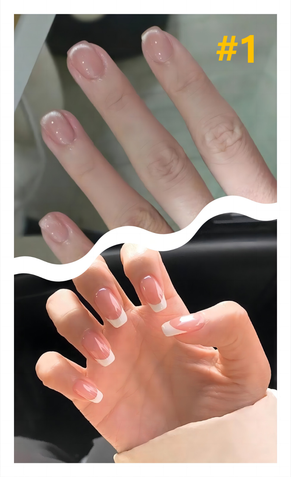 Daily versatile cat-eye and French detachable and reusable press on nails 2 pack